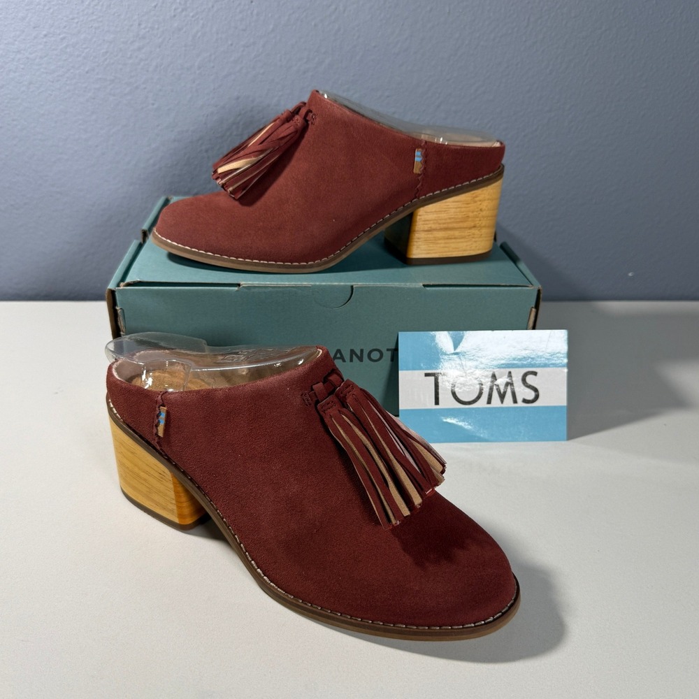 TOMS Leila Mule Muscat Suede Tassel Block Heel Shoes Womens 7
